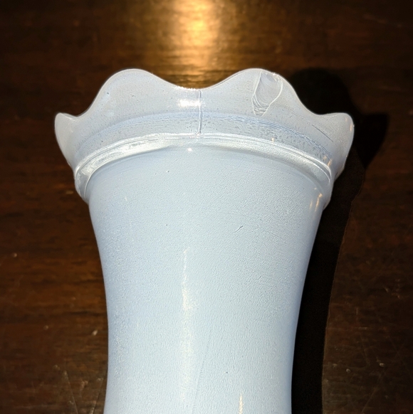 Rare VTG Pair Of Blue Glass Vases, Crinoline Lady Style Pattern Reverse Painted - Picture 9 of 9